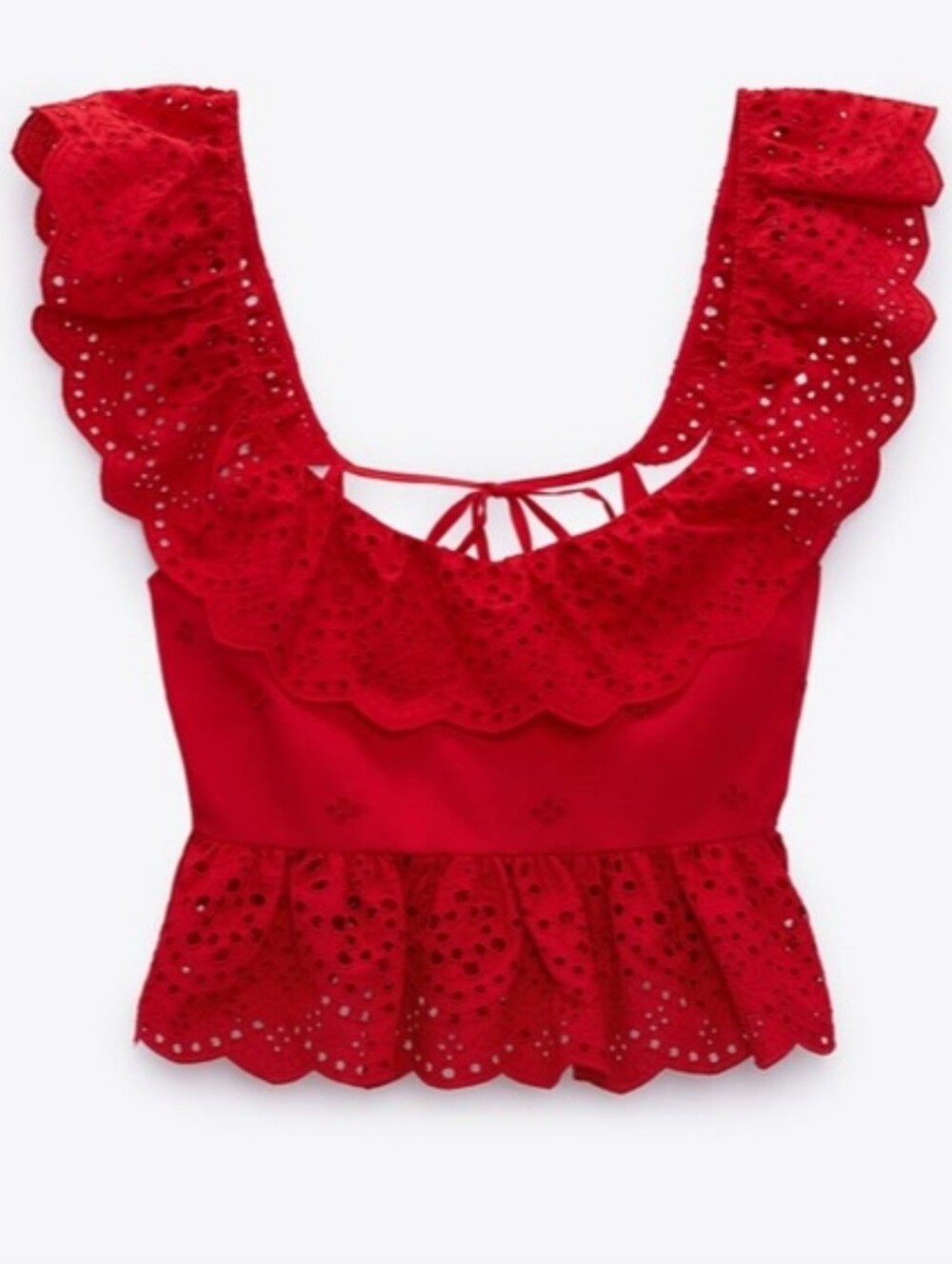 Zara Red Eyelet Ruffled Open-Back Strappy Size L Crop Top 4077-